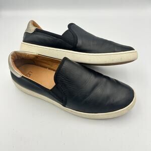 UGG Leather Shoes Women's Slip On Casual Sneaker Gold Accent Loafer Black Size 9